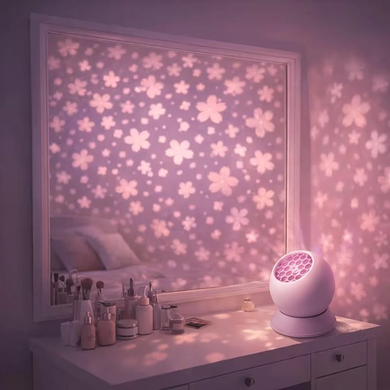 Cherry Blossom Projector Light Romantic Pink Ambient Glow Energy Saving Portable LED Lamp for Valentine's Day Gift