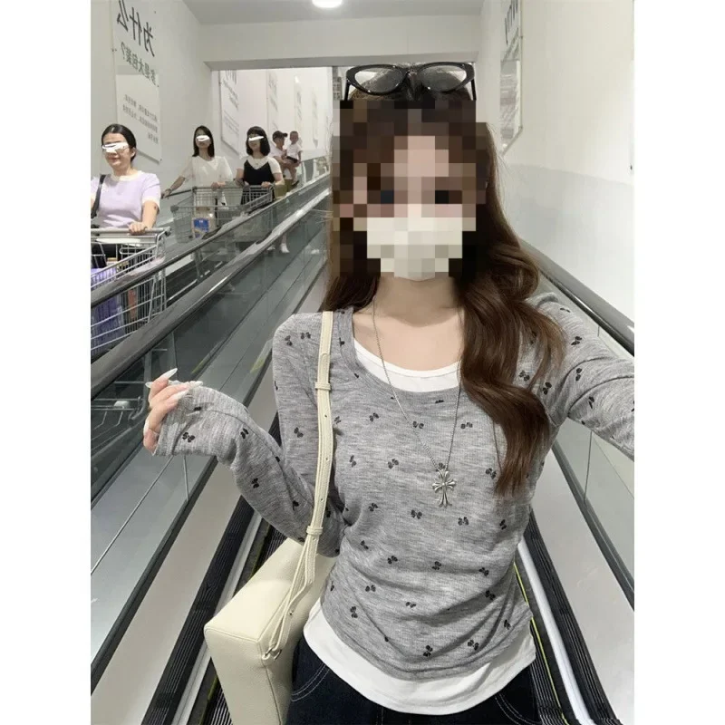 

Long Sleeve T-Shirt Women's Summer New Design Early Autumn Top Polyester Fabric Korean Style Sweet And Spicy Butterfly