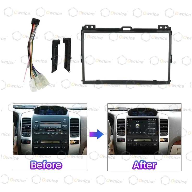 Ownice 9" Car Radio Fascia Frame for Toyota Land Cruiser Prado 120 2002-2009 2DIN Stereo Panel Wiring Power Cable Canbus Decoder
