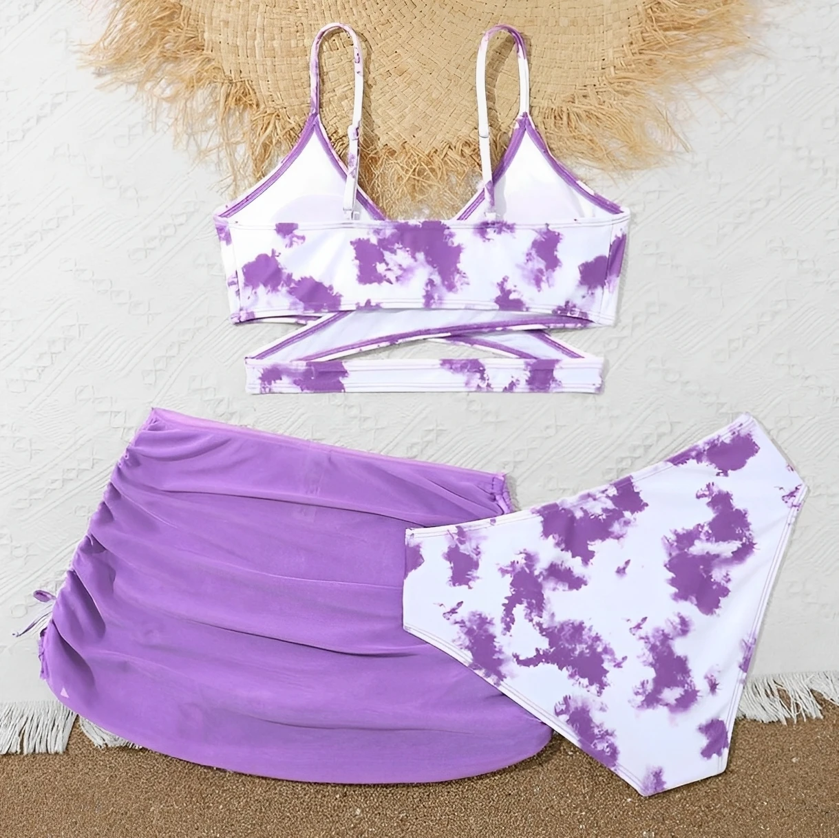 3 Pieces Tie Dye Print Bikini 2026 Girls Swimsuit with Skirt Kids Swimwear Female Bathers Bathing Swimming Swim Suit Beachwear - view 2