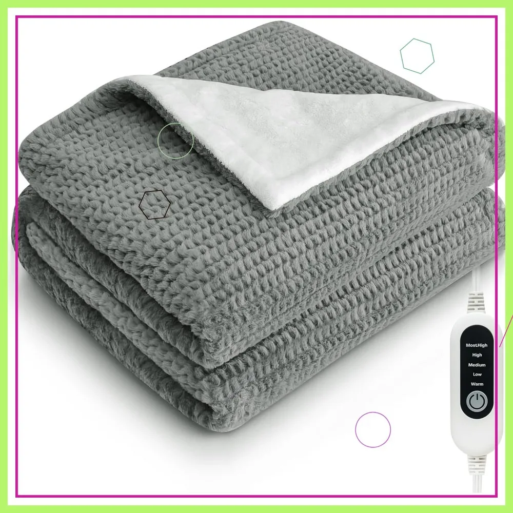 

50x60 Electric Heated Throw Blanket with 5 Heat Settings, Auto-Off & Soft Fleece for Couch, Bed