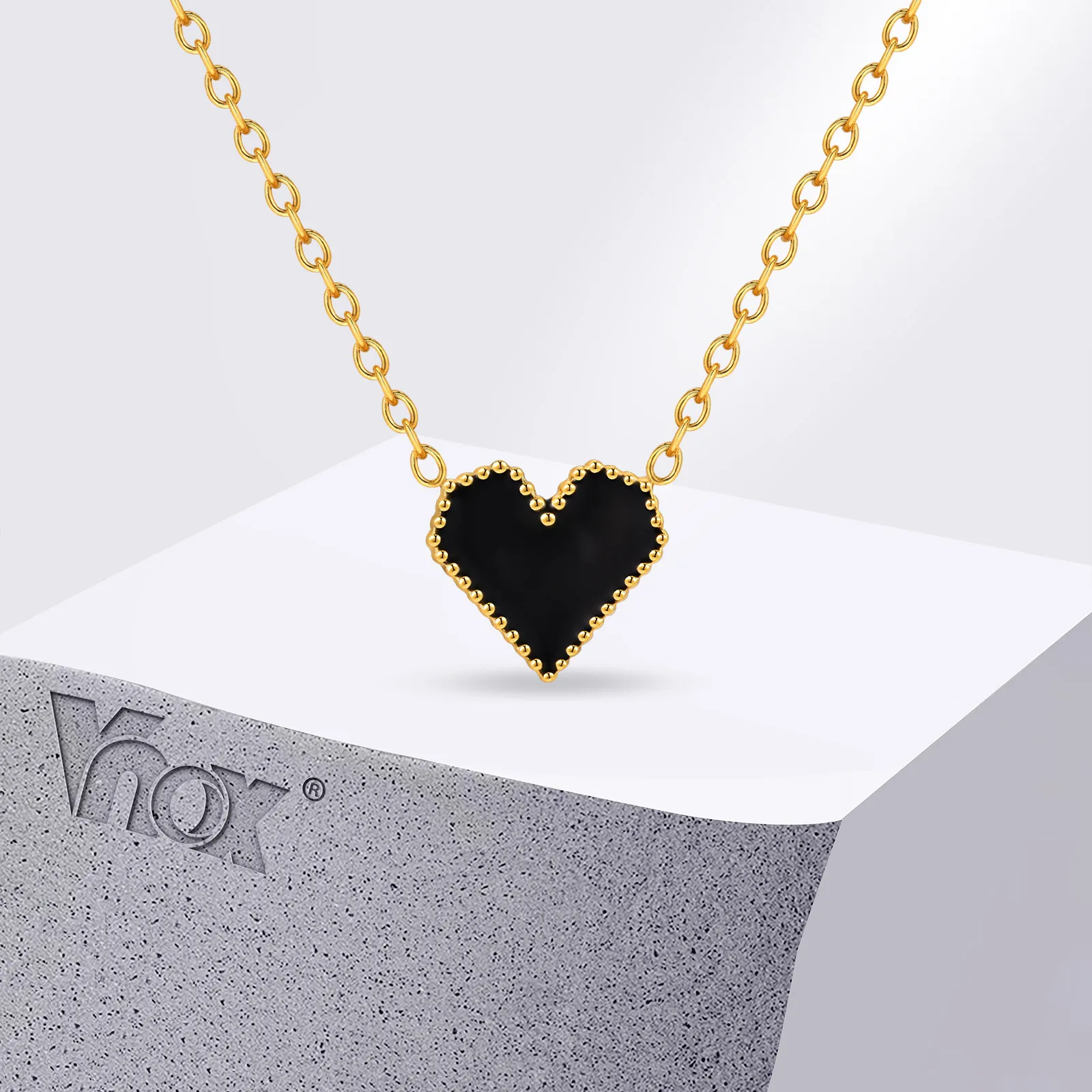 Vnox Stainless Steel Necklace For Women Girls Classic Gold Plated With Adjustable Chain Heart Pendent Fashion Jewelry Party Gift