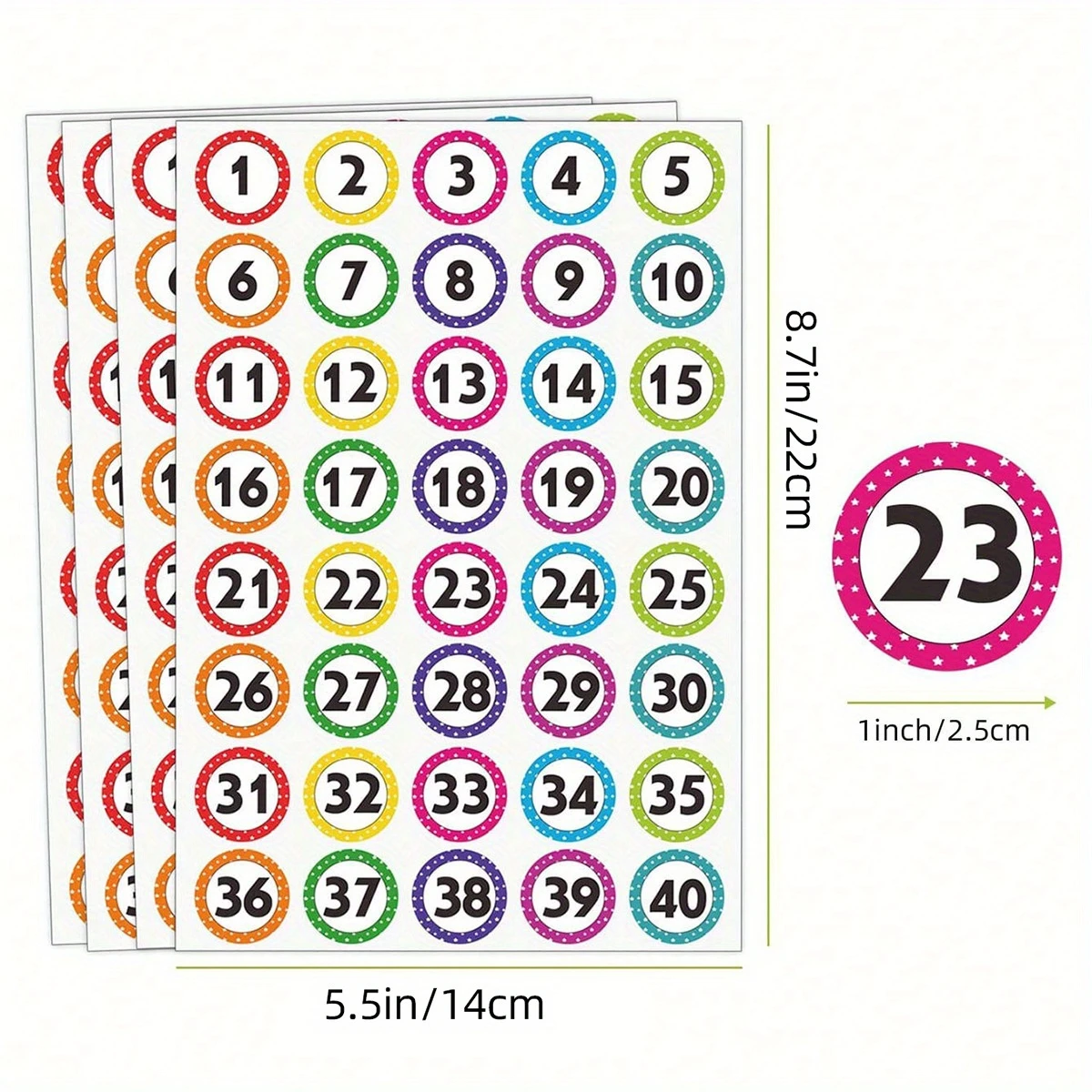 200PCS Number Stickers 1-40, 5 Sheets Dot Consecutive Number Labels Self-Adhesive Number Stickers for Office, Classroom, Boxes