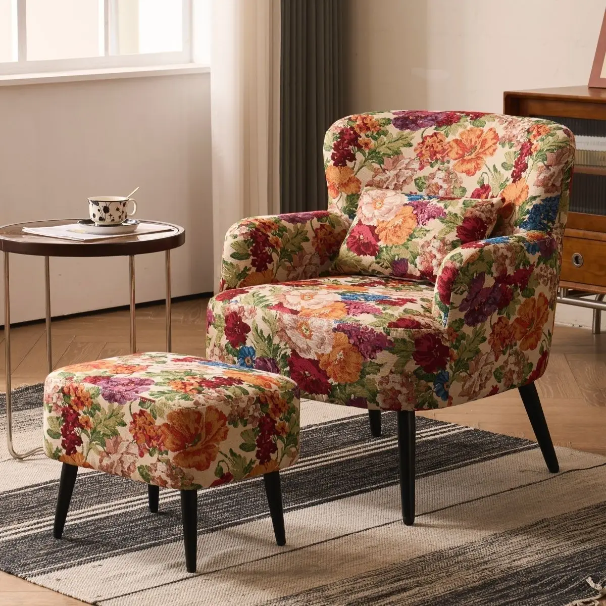 American pattern sofa chair retro country small apartment balcony living room bedroom flower cloth lazy sofa chair