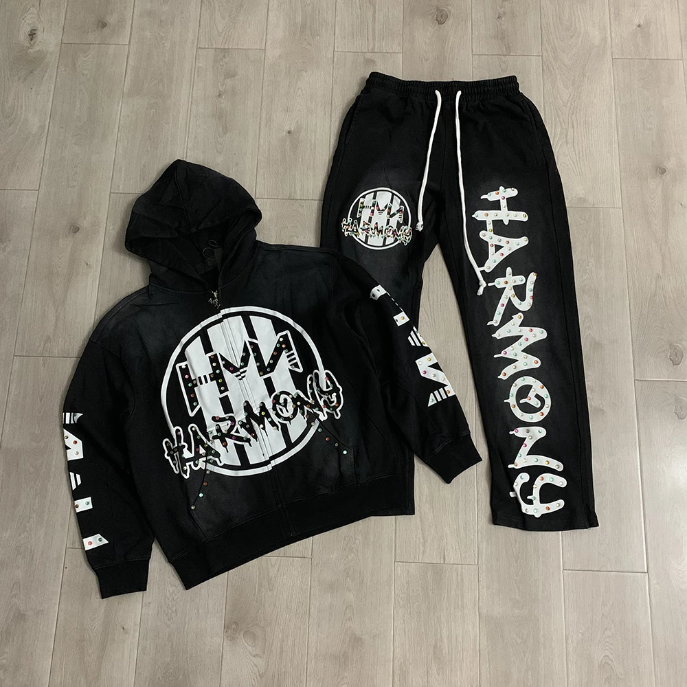 하이 스트리트 샤이닝 다이아몬드 테리 지퍼 후드 후디와 - Jogger Sweatpants Men 리뷰 및 가격