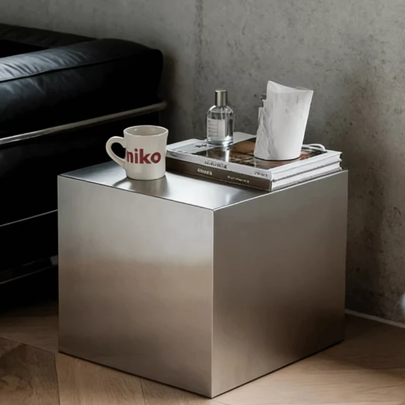 Modern Bauhaus Stainless Steel Coffee Table Industrial Square Stool Cafe Metal Round Stool Multipurpose Sofa Chair Side Table