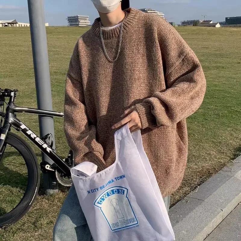 

Мужской вязаный свитер Laid-ba: утепленный, свободный, с круглым вырезом, повседневный, с длинными рукавами, дышащий, комфортный, цветной