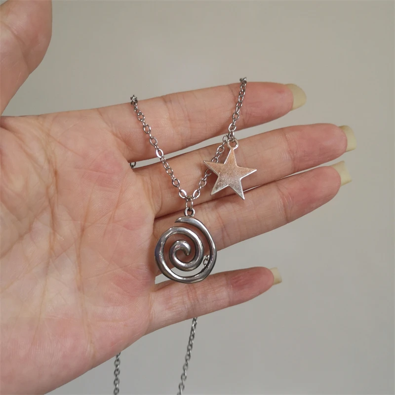 Snail Spiral Star Pendant Classic Necklace for Women Vintage Silver Color Chain Y2K Simple Fashion Party Fashion Jewelry Gifts