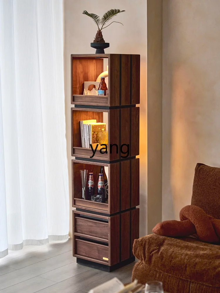 LTT solid wood four-layer rotating bookshelf small apartment sofa side cabinet