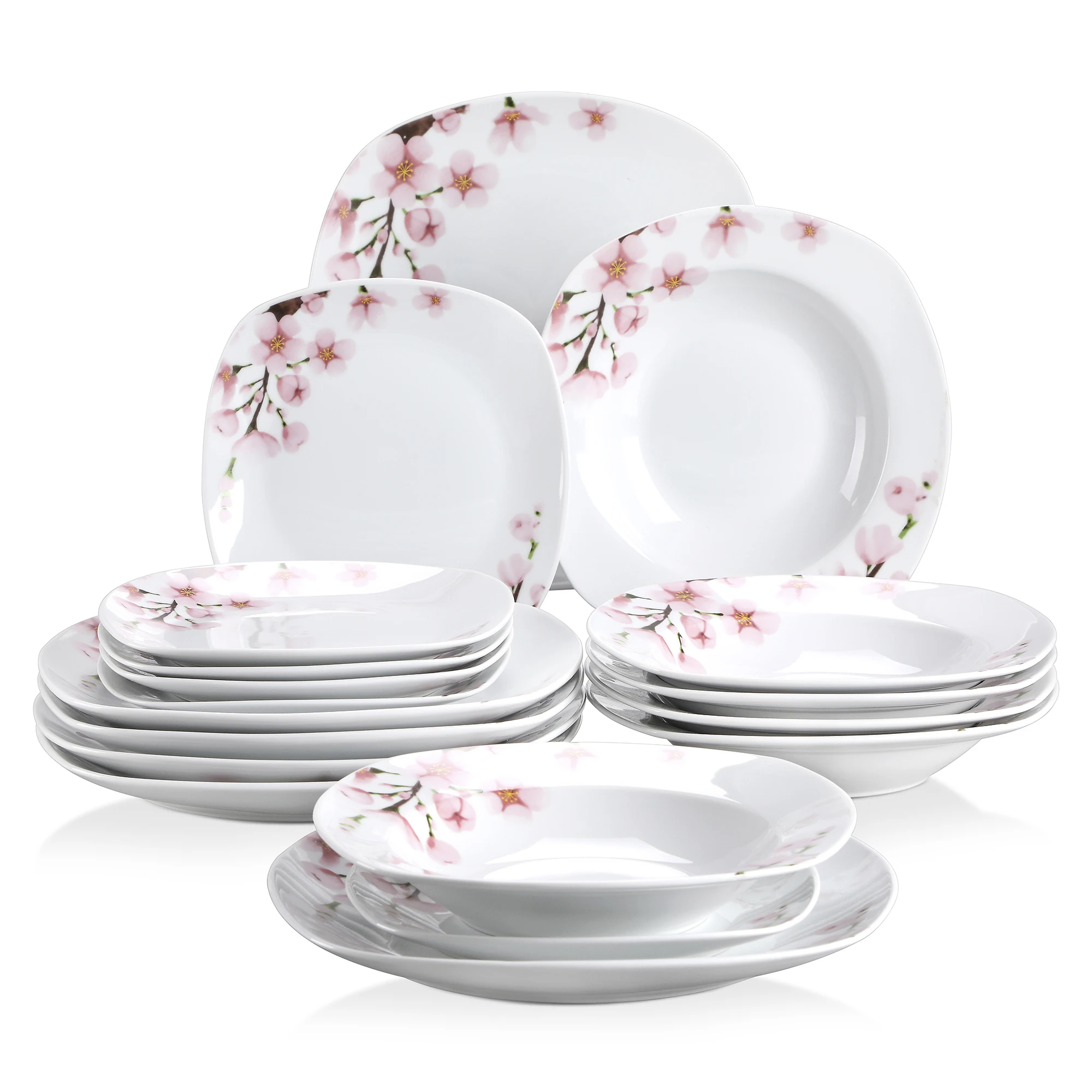 VEWEET ANNIE 36-Piece Kitchen Porcelain Ceramic Tableware Dinner Plate Set with Dinner Plate,Dessert Plate,Soup Plate for 6/12