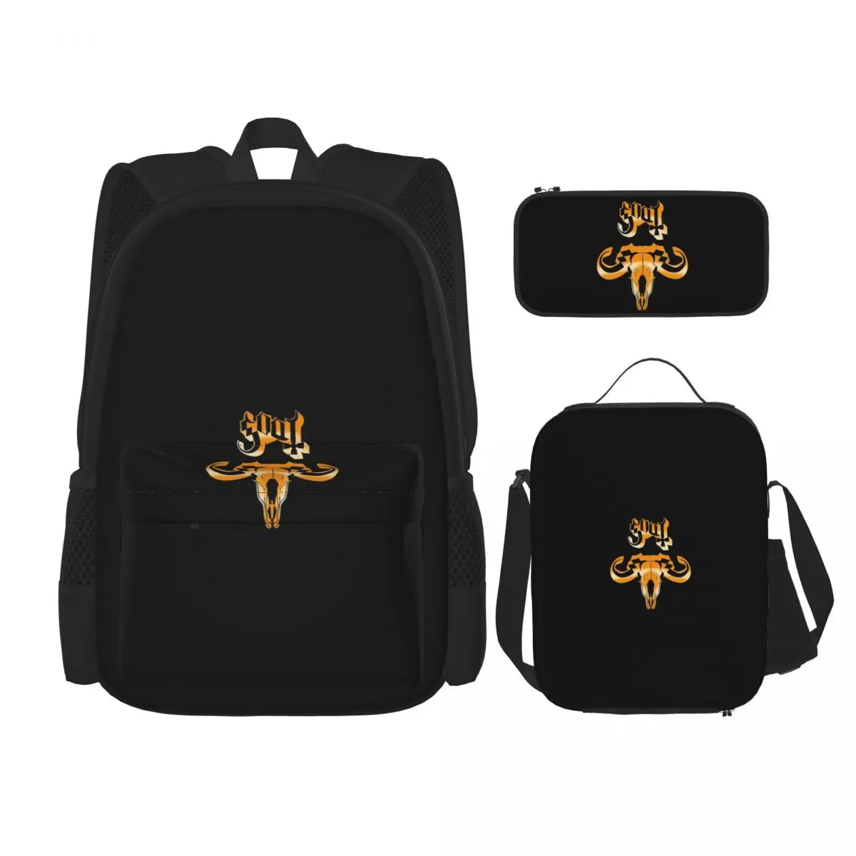 

Rock Band Ghost BC Backpacks Boys Girls Bookbag Students School Bags Kids Rucksack Lunch Bag Pen Bag Three-Piece Set