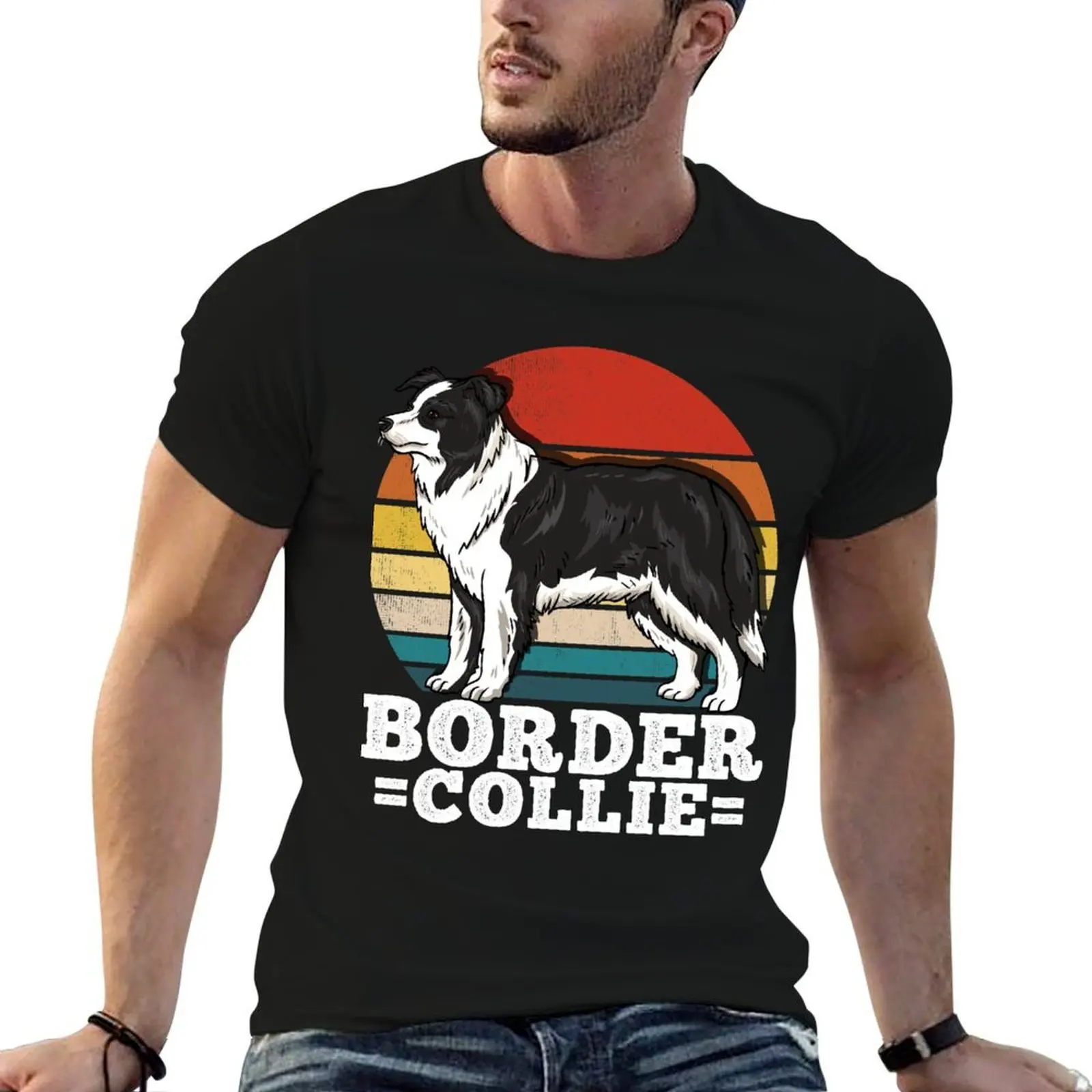 Border Collie Dog Lover Retro T-Shirt funny costumes summer shirt heavy weight t shirts for men