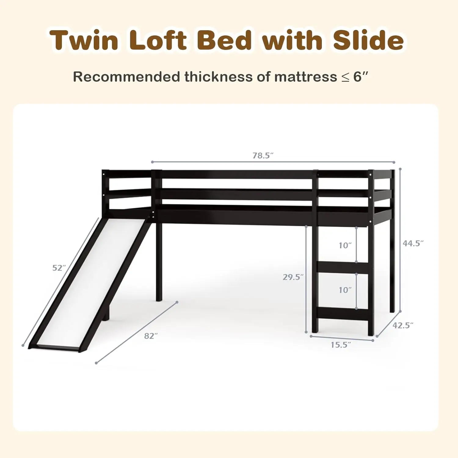 Giantex Twin Loft Bed With Slide, Wood Low Loft Bed For Kids, Toddlers, Twin Bed Frame With Climbing Ladder & Storage Space,