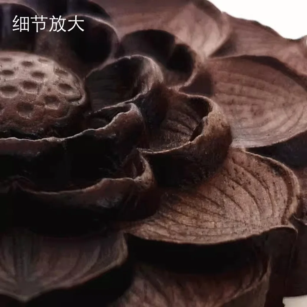 

Solid Wood Relief Lotus Carved Seat Wood Inlay Decorative Corner Flower Furniture Art