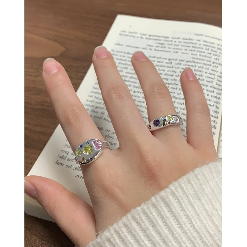 SSTEEL New In Korean Zircon Rings For Woman Sterling Silver 925 Women Adjustable Ring Personalized Y2k Luxury Designer Jewelry