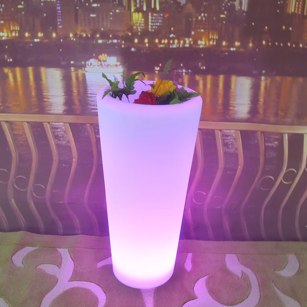 modern decorative illuminated led lighted plastic flower pots battery powered colors changing tall flower pots planters gardenCD