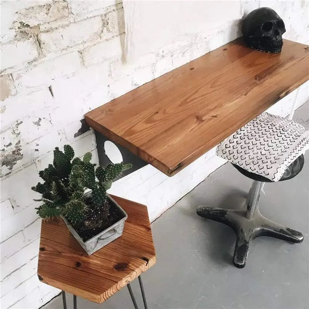 

Industrial Rustic Wall-Mounted Table, Dining Table Desk, Pine Wood Wall-Mounted Bar Tables (47"X18")