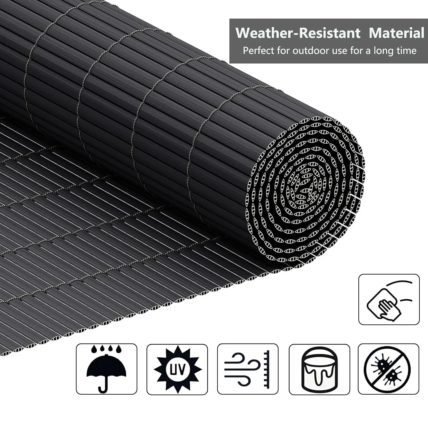 Anthrazitfarbene PVC-Balkonsichtschutzmatte 80x300cm Doppelt verstärkt, bohrfrei mit Kabelbindern, wasserdichter Windschutz für Terrasse und Garten – Detail 3