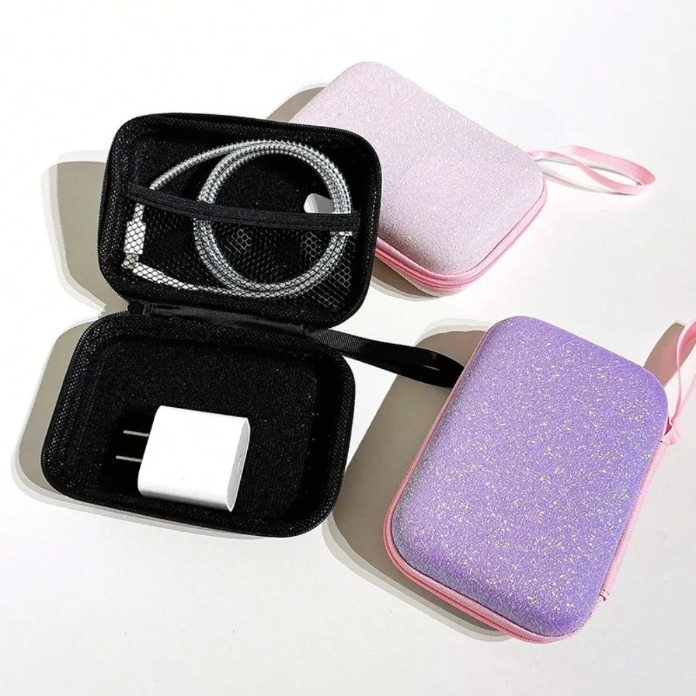 Creative Sparkling Pink Storage Bags Multifunctional Portable Zipper Bag Convenient Hard Shell Bag Headphone Data Cable