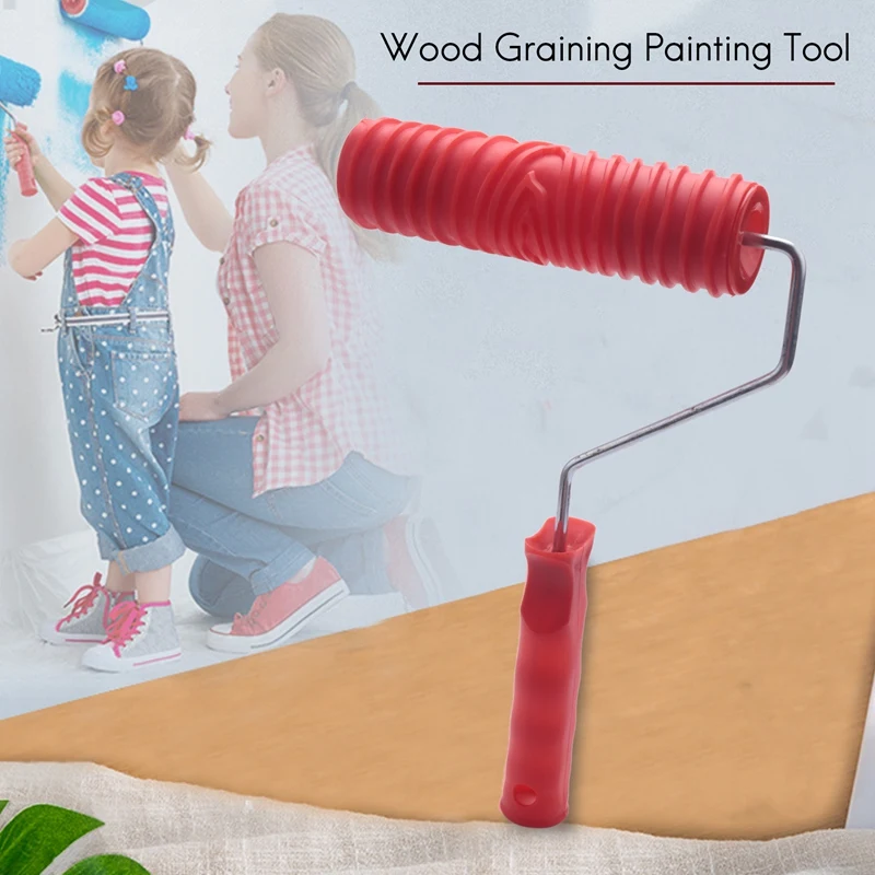 7 Inch Empaistic Pattern Roller Painter +2 PCS Wood Graining Painting Tool,Art Wallpaper Imitation Wood Grain Tool,Wall Texture