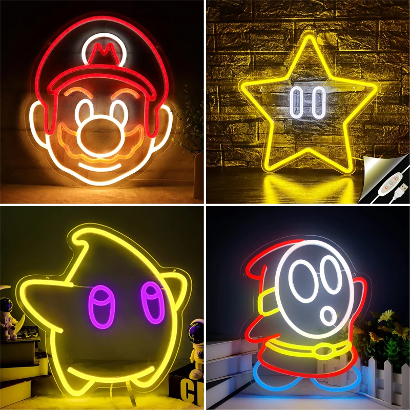 Super Mario Bros USB LED Neon Lights Sign per Wall Art Decor Gaming Bar Camera da letto Decorazione di nozze Insegna al neon appesa Regali per feste