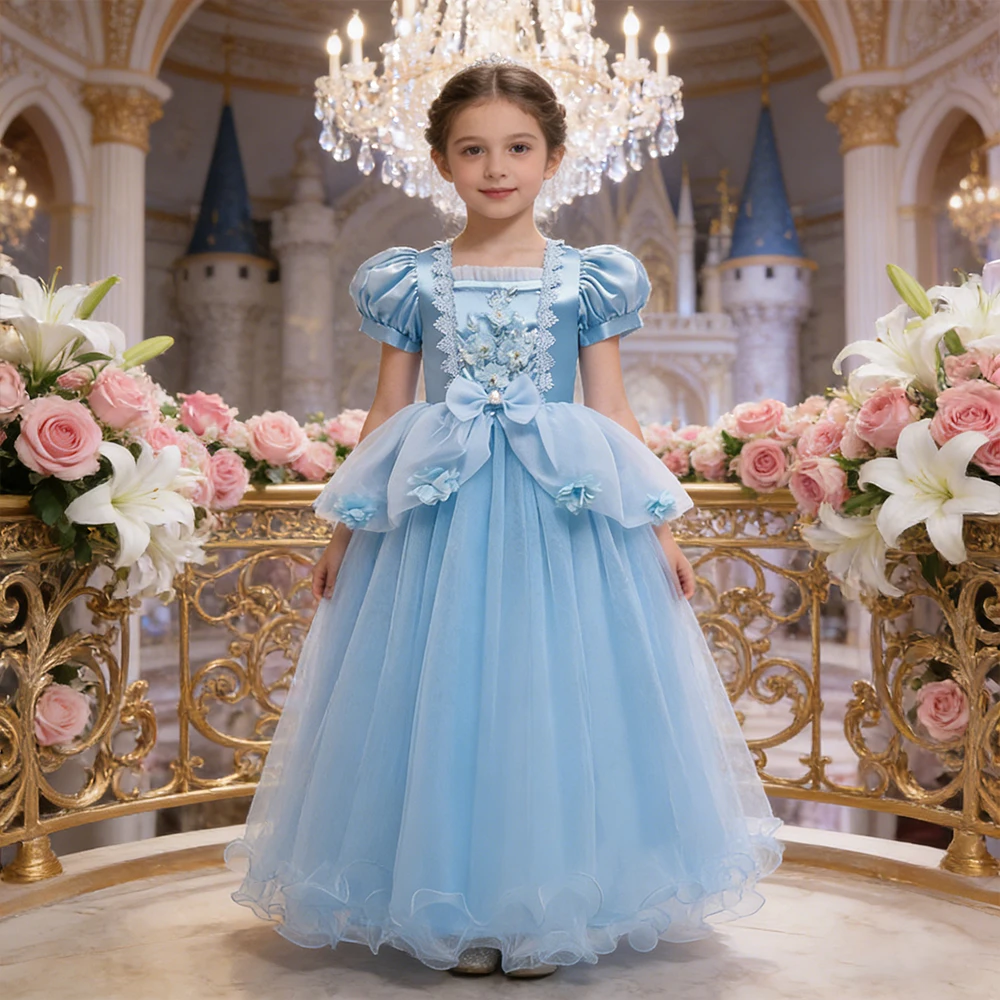 Girls Cinderella Cosplay Costumes Kids Girl Princess Summer Dress Festive Perform Children Clothing Cute Puffy Birthday Dress