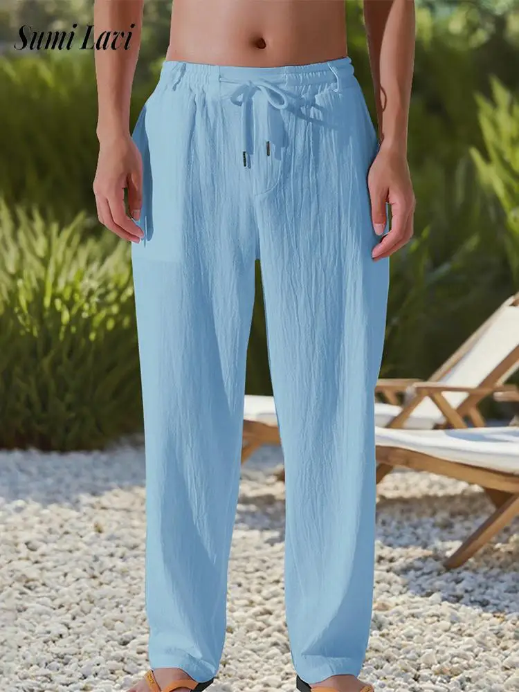 

Daily Leisure Men's Linen Trousers Summer New Casual Solid Color Breathable Loose Straight Pants 2025 Autumn Fashion Mens Pants
