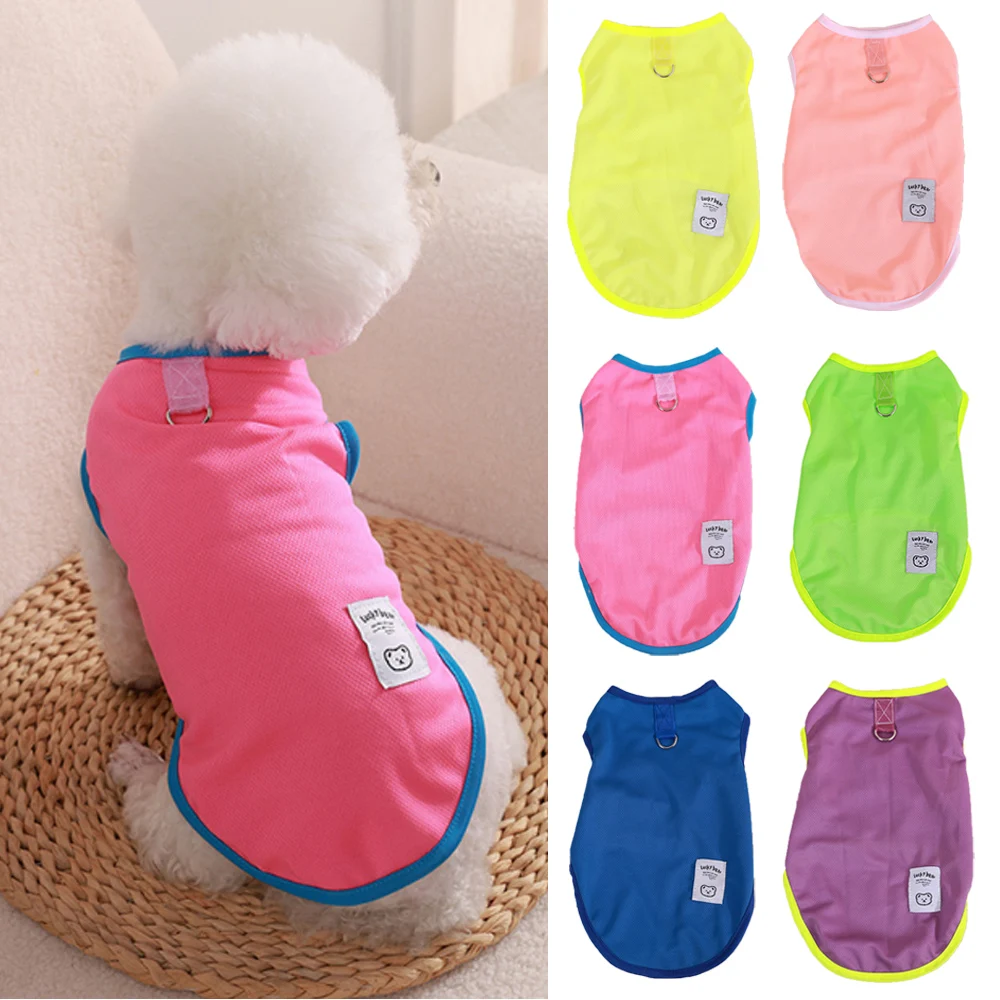 Summer Fluorescent Color Puppy T-Shirts With Traction Buckle Outdoor Pet Dog Clothes Mesh Thin Dogs Vest Cute Sweet XS-2XL image 2