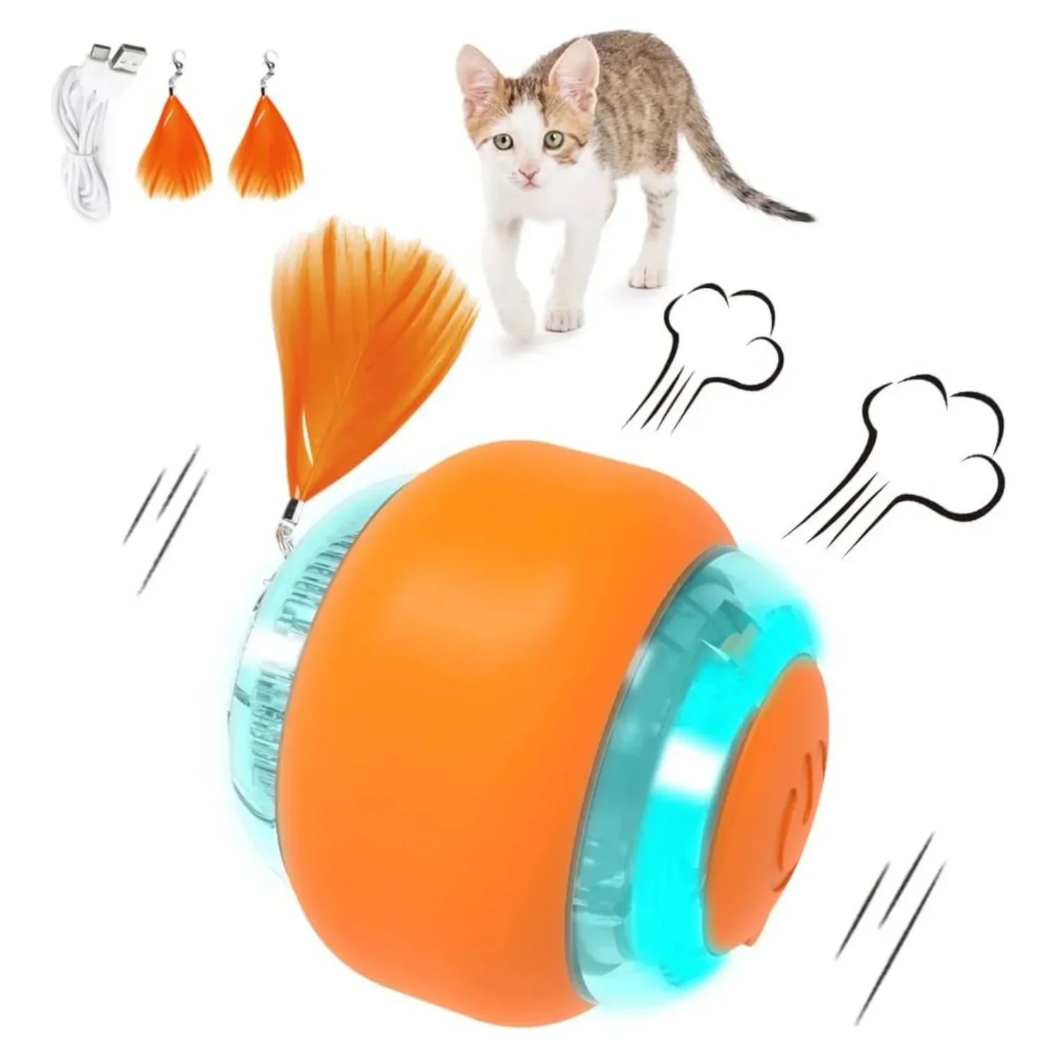 

Cat Interactive Ball Toys Automatic Rolling Ball Rechargeable Smart Pet Electric Toy Dog Training for Exercise Entertainment