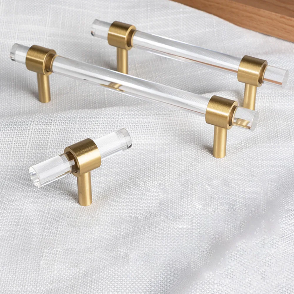 Acrylic Handles and Knobs Chest Drawer T Pull Handle Bathroom Cabinet Handles Transparent Acrylic Handle with Gold/Silver