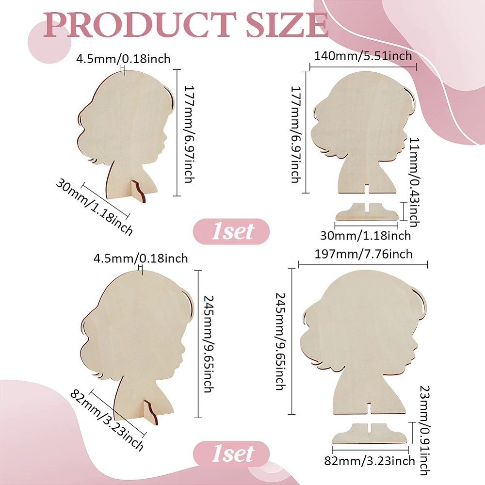 2 Set Bow Display Stands 2 Sizes Wooden Hairband Display Stand Wooden Human Side Face Silhouette Hairpin Holder Humanoid Display