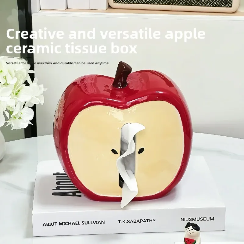 Jewish New Year Gift: Red Apple-Shaped Tissue Box - Ceramic Decorative Napkin Holder for Home Living Room Table Decor
