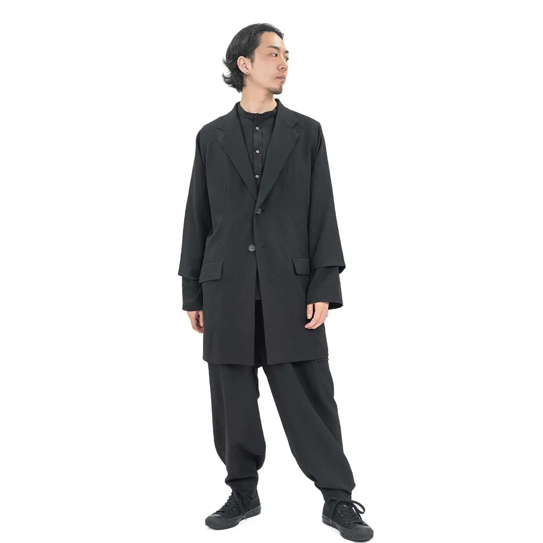 YOJI OOAK Cuff Design Western Collar Jacket Single Row Two Button Wool Jacket with Back Split Top for Men