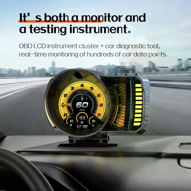 P28 Car HUD Obd2 On-board Computer OBD+GPS+RGB Gesture Recognition Speedometer Windshield Speed Turbo RPM Switch For Car Fault