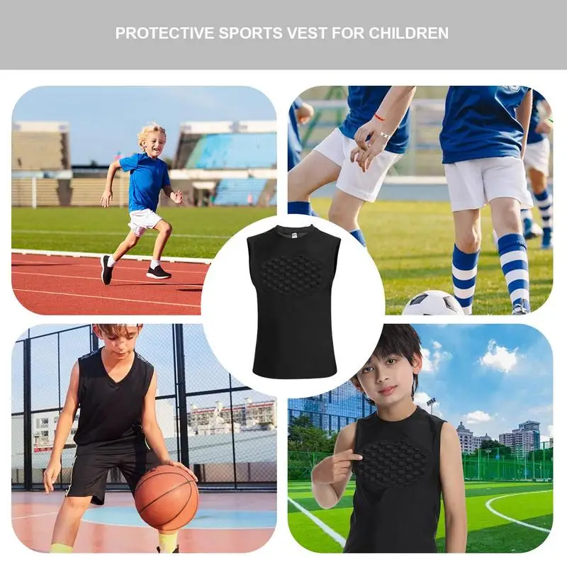 Youth Padded Football Shirt Sternum Protection Shirt Vest Chest Rib Hip Protector Rib Protectors Kids Heart Guard Shirt