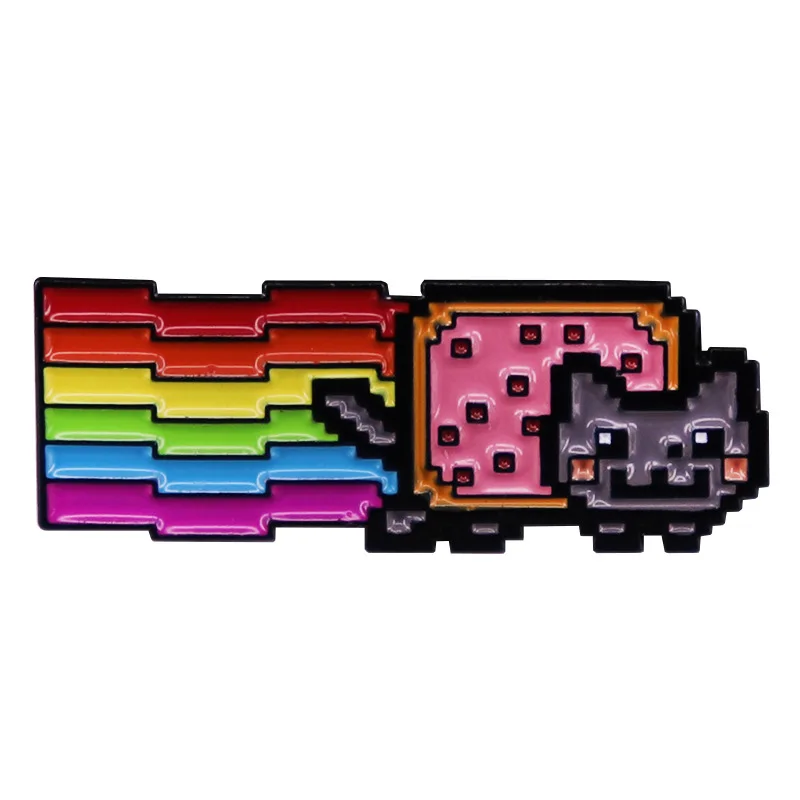 1pc Pixel Rainbow Cat Enamel Pin Retro Game Style Brooch Funny Internet Meme Badge for Backpack Jackets Accessory Gift