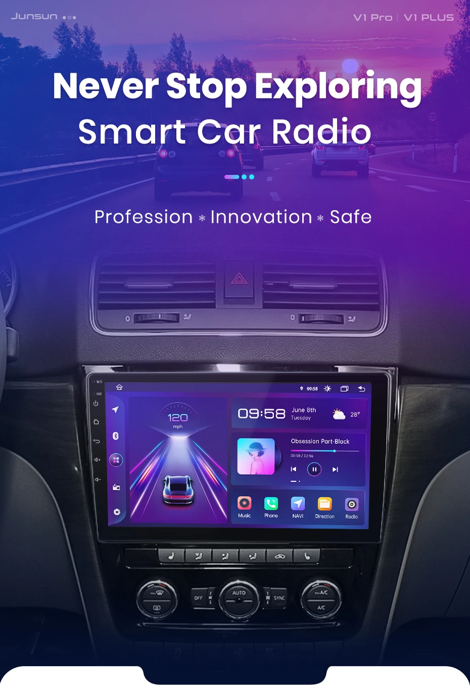 Junsun AI 4G LTE Wireless CarPlay Android Auto Autoradio für SKODA Yeti 5L 2009 2010 2011 2012 2013 2014 GPS Navi BT DSP RDS FM – Detail 1