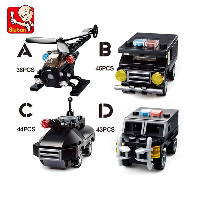 Sluban Building Block Toys Mini Builder Set City  B0592/B0593/B0595/B0596 Excavator Police Fire Control Compatbile With Leading