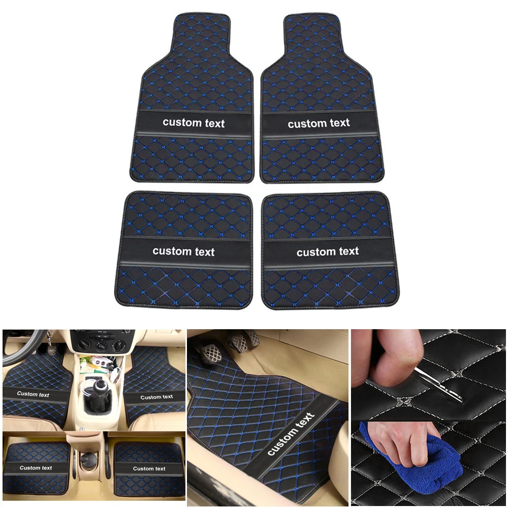 Blue Car Floor Mats Custom Name Text Color Automotive Carpet For Car Universal Auto Rugs Accessories