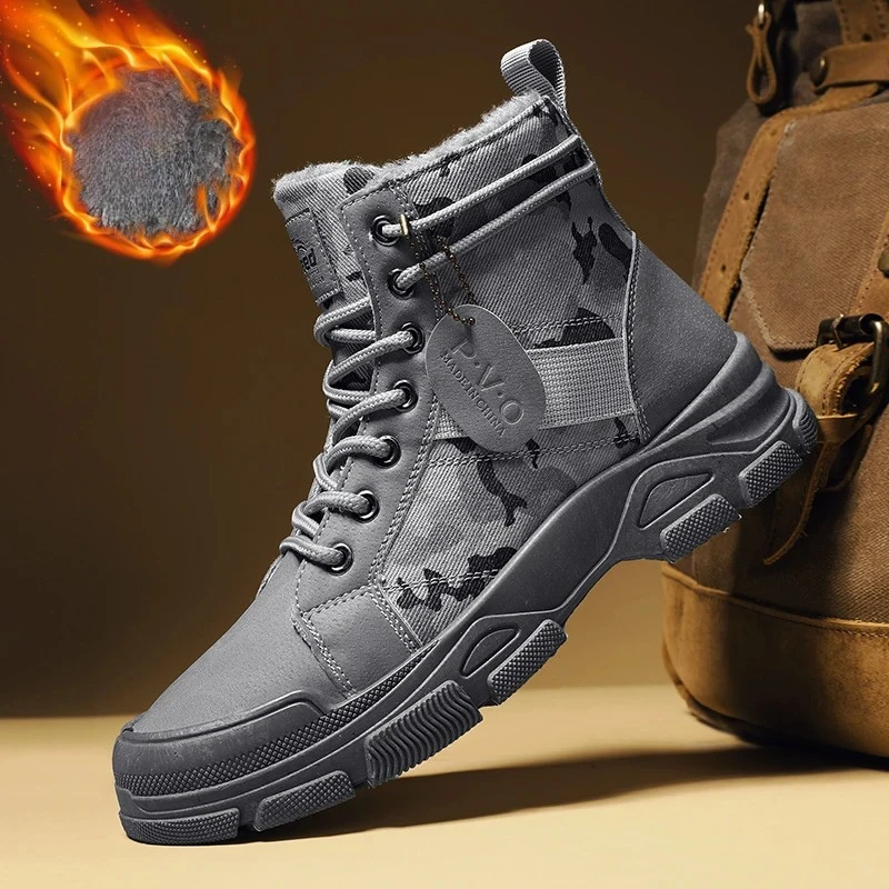 High Top Boots Men Camouflage Platform Sneakers Work Boots Comfortable Outdoor Hiking Shoes Thick Sole Non-Slip Durable Lace-Up