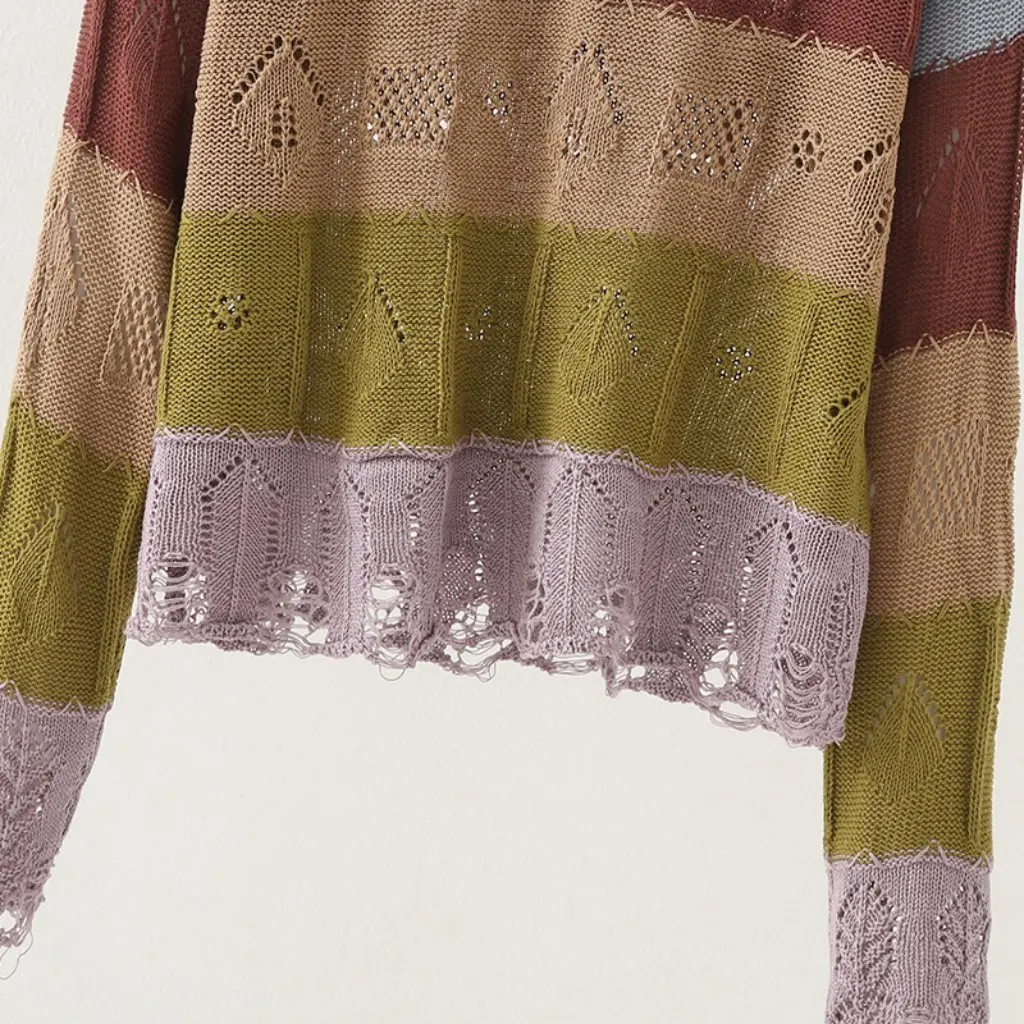 

B1YUE-825 Women's Korean Style Pullover Sweater Color Matching Hole Design Fashion Autumn New Arrivals Wholesale