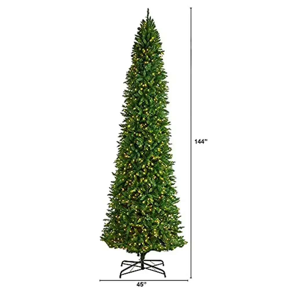 12ft. Slim Mountain Pine Artificial Christmas Tree with 1100 Clear LED Lights 3235 Tips Seasonal Décor Accent Easy to Maintain