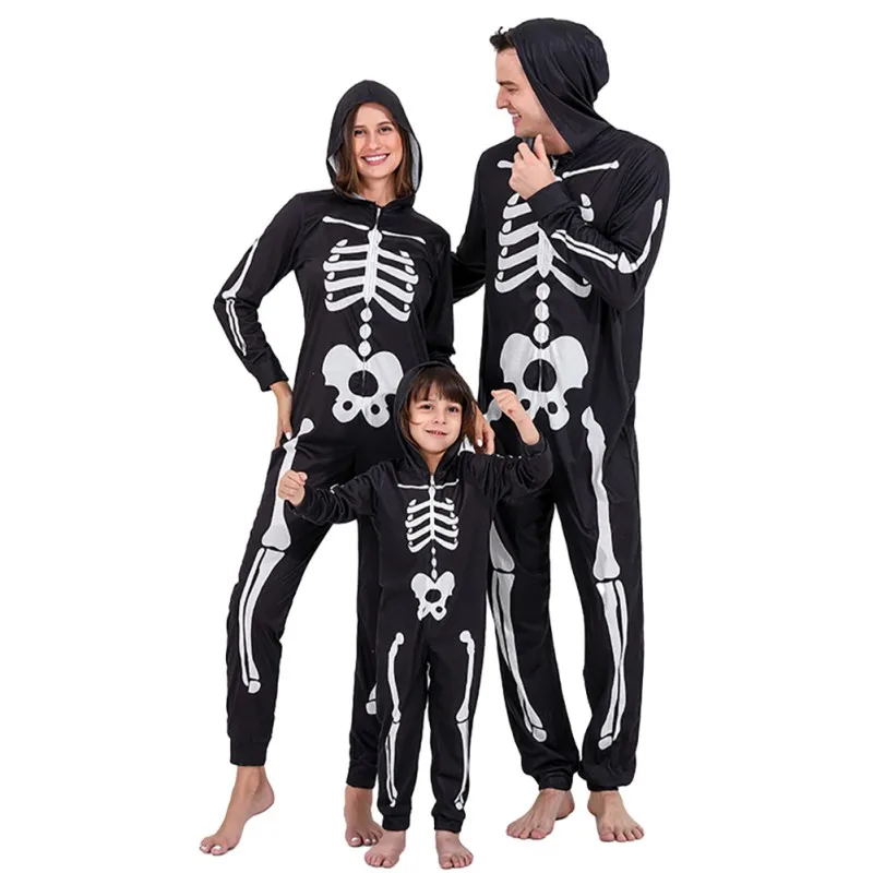 Halloween Skeleton Costume for Kids Men Women Toddler Luminous Scary Skull Bones Jumpsuit Glow in the Dark Outfit for Party