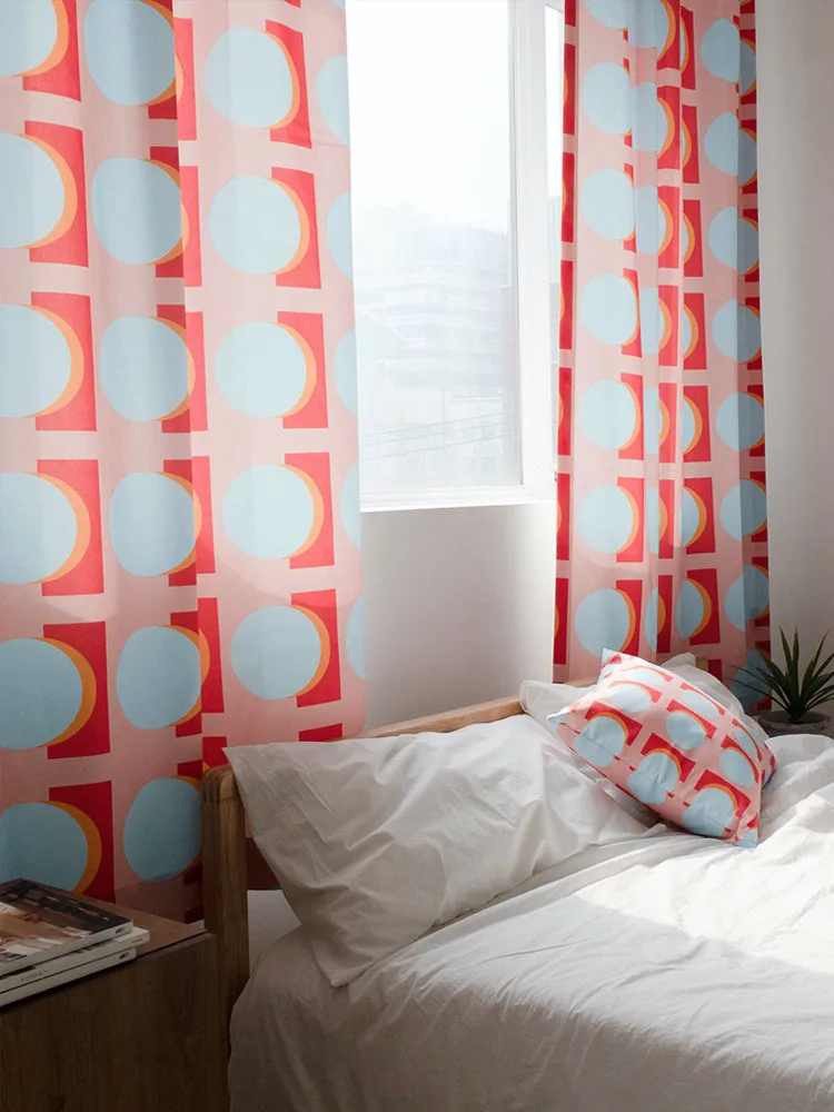 Red Checkered Half Shading Curtain No Punching Velcro Strap Transparent Partition Curtain Living Room Decoration