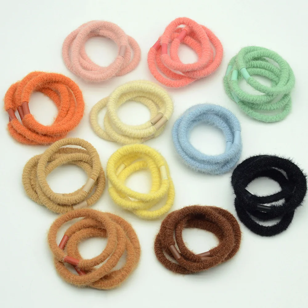 30PCS Pastel Colors Short Fur Elastic Hair bands For Women Girls Ponytail Holders Rope Winter Autumn Velvet Hair Ties