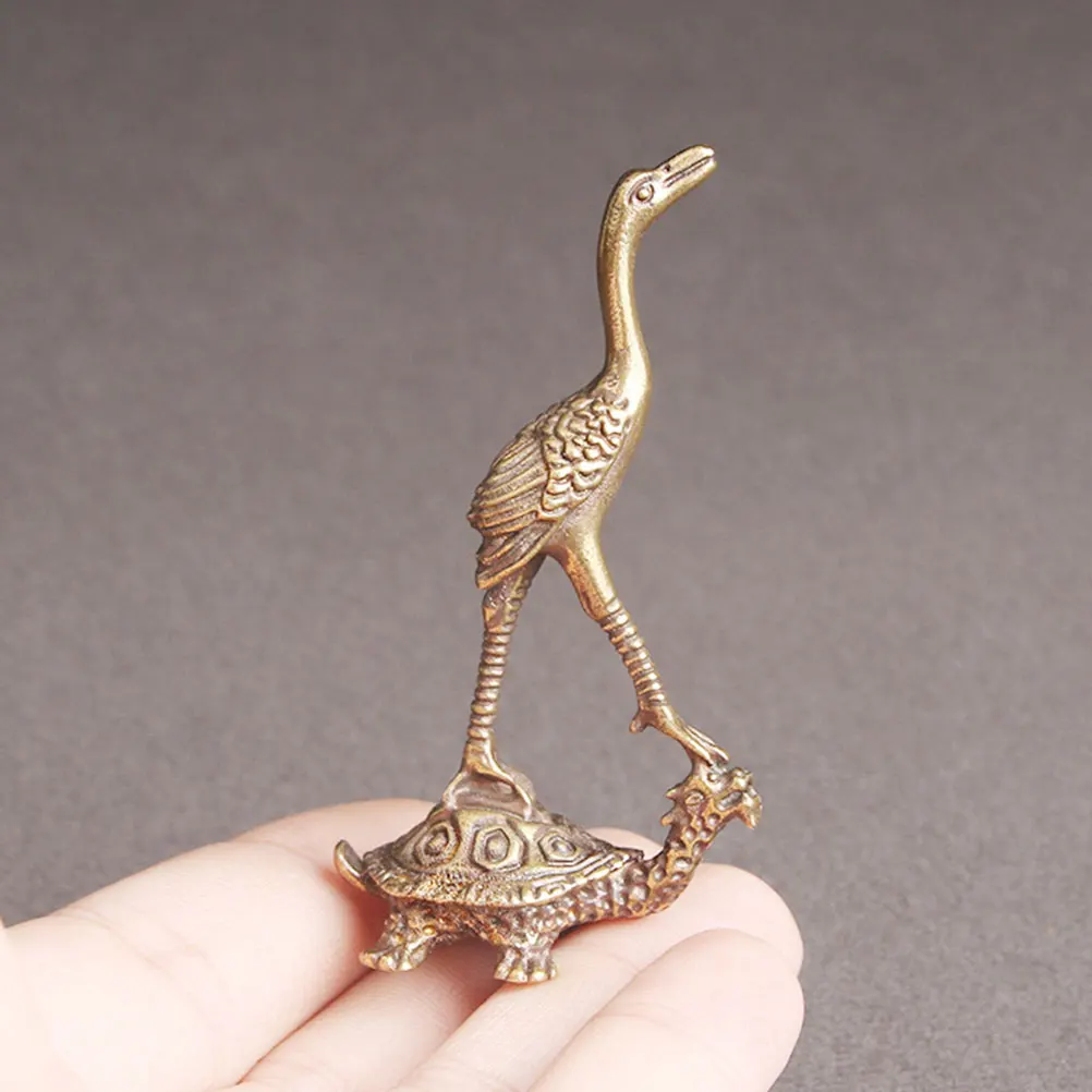 

Brass Turtle Crane Statue nament Decor Figurine Desktop Tabletop Decorations Vintage Animal Decors Retro Design Practical