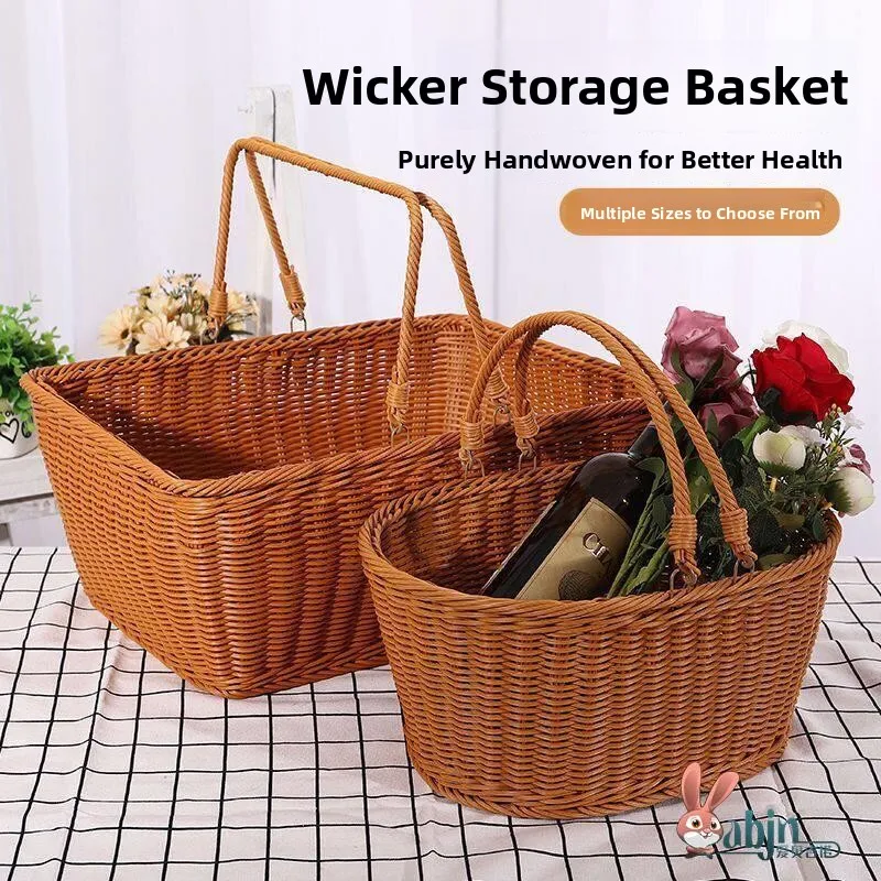 Large Handcrafted Bamboo Basket Vegetable Shopping Basket Picnic Basket Handheld Wicker Basket Market Basket Eco-Friendly