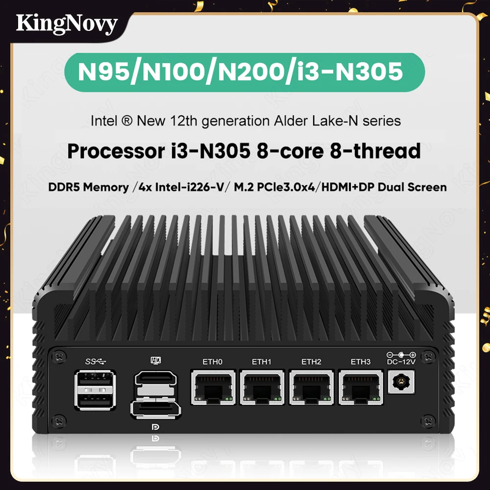 인텔 방화벽 PC 소프트 라우터, 팬리스 미니 PC, Proxmox ESXi 호스트 서버, 12 세대 인텔 i3 N305, N100, DDR5, 4800MHz, 4xi226-V, 2.5G LAN, 8USB