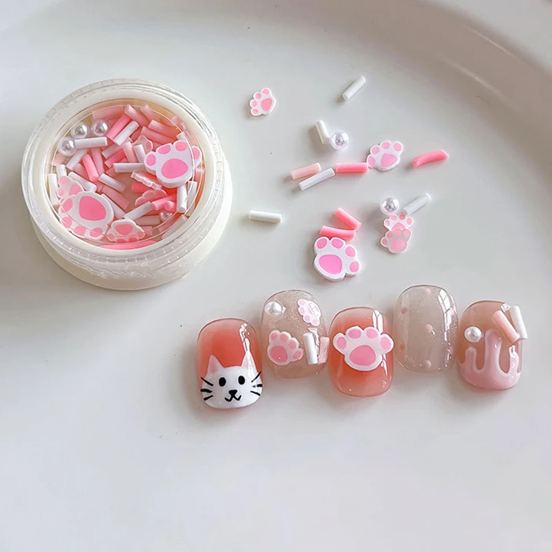 1 صندوق القط باو اللؤلؤ الراتنج مسمار سحر 3D لؤلؤة مسمار حجر الراين الديكور DIY الأظافر للنساء الفتيات