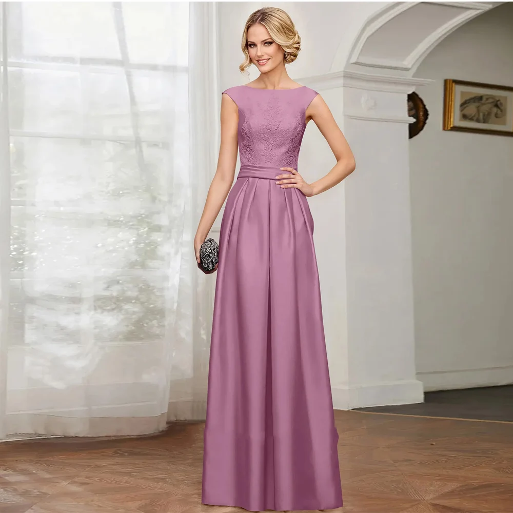 Robe élégante pour mère de la mariée, personnalisée, sans manches, col bateau, en dentelle, dos nu, plissée, pour invitées de mariage, robes de soirée